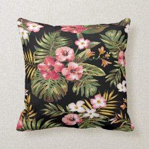 Coussin Hibiscus Tropical Fleurs Jeu Décoratif