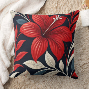 Coussin Hibiscus Tropical Floral Rouge Gras