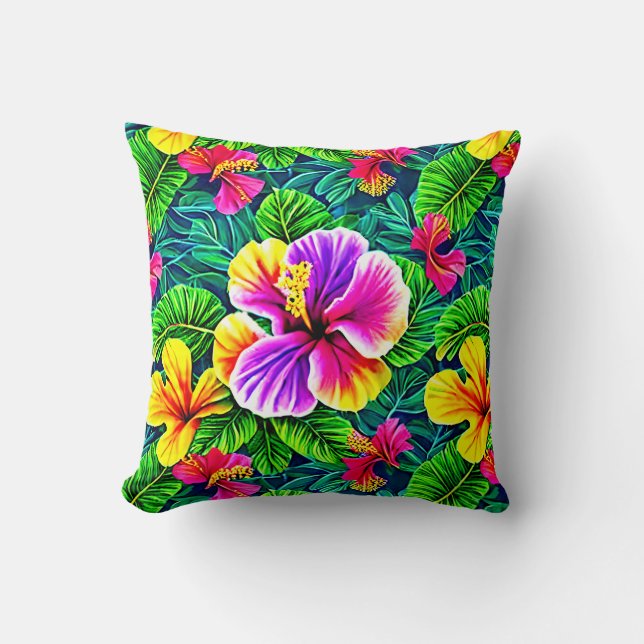 Coussin Hibiscus Tropical Flower Jungle Leaf (Recto)