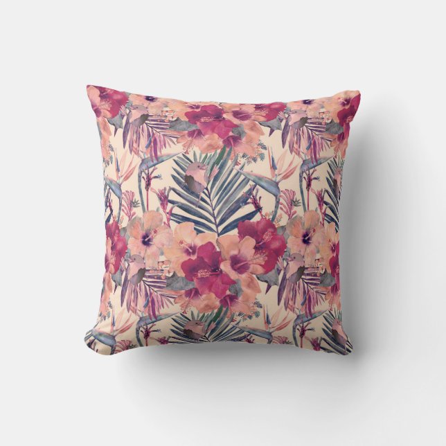 Coussin Hibiscus Tropical Rétro Motif Wren (Recto)