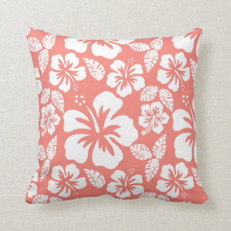 Coussin Hibiscus tropical rose corail
