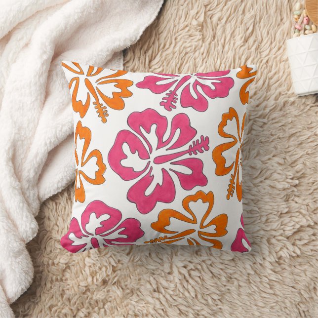 Coussin Hibiscus Tropical Rose Orange Fleurs Florales Impr (Couverture)
