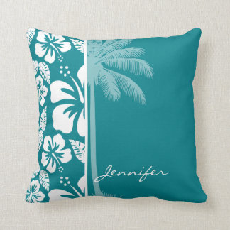 Coussin Hibiscus Tropical Turquoise foncé ; Palm