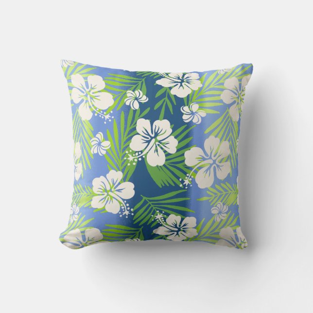 Coussin Hibiscus tropicaux Kalani Tie Dye réversible - Ble (Recto)