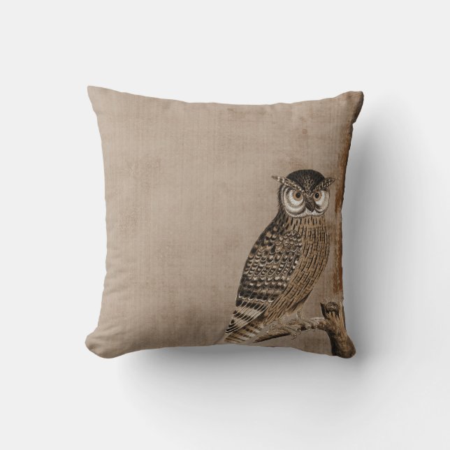 Coussin Hibou adorable sur la branche d'arbre (Recto)