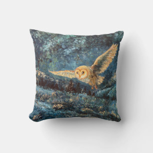 Coussin Hibou au clair de lune : Effraie dans une prairie 