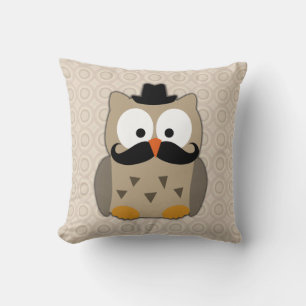 Coussin Hibou avec Moustache et Casquette