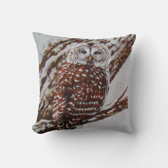 Coussin Hibou barré en bois de Milou (Recto)