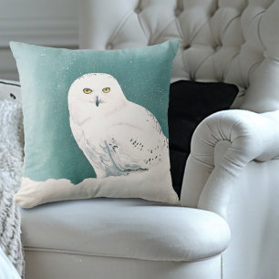 Coussin Hibou blanc ciel arctique hiver neige sarcelle