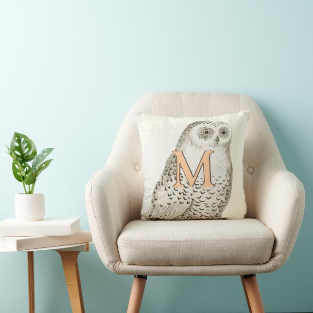 Coussin Hibou Blanc de la Neige Magnifique Monogramme Rose (Chaise)