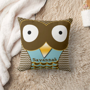 Coussin Hibou bleu et orange américain Mojo personnalisé m
