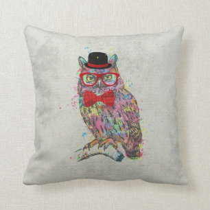 Coussin Hibou coloré à la mode drôle frais de couleurs