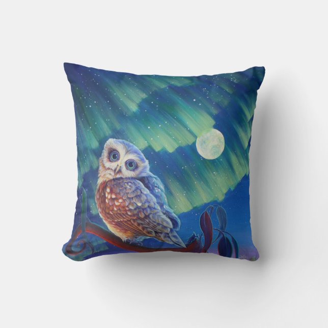 Coussin Hibou de l'aurore et hibou étoilé (Recto)