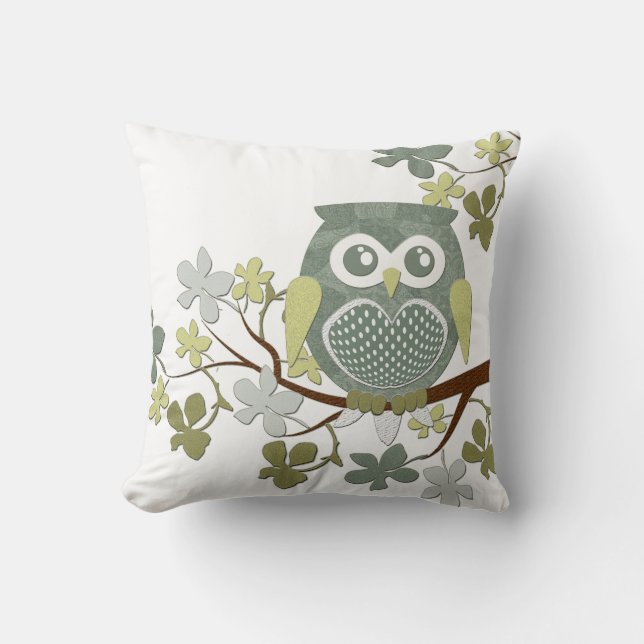 Coussin Hibou de point de polka dans l'arbre (Recto)