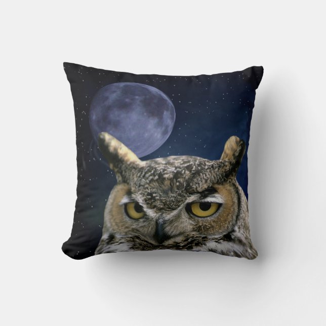 Coussin Hibou et lune bleue (Recto)