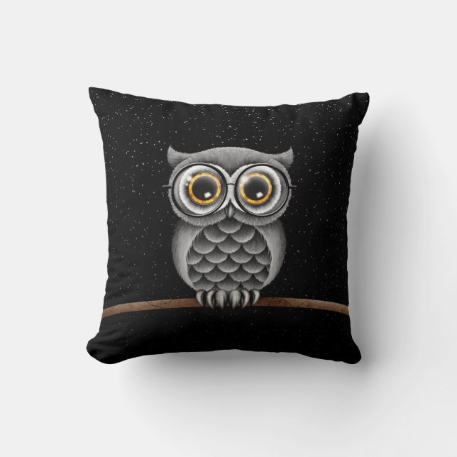 Coussin Hibou gris pelucheux mignon avec des verres avec (Recto)