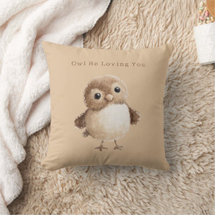 Coussin Hibou Marron Crème T'aimera