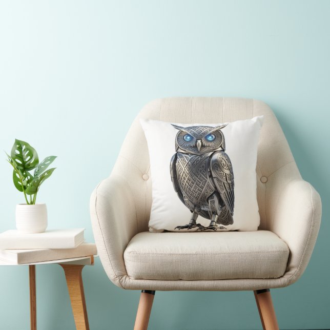 Coussin Hibou mécanique celtique argent Steampunk (Chaise)