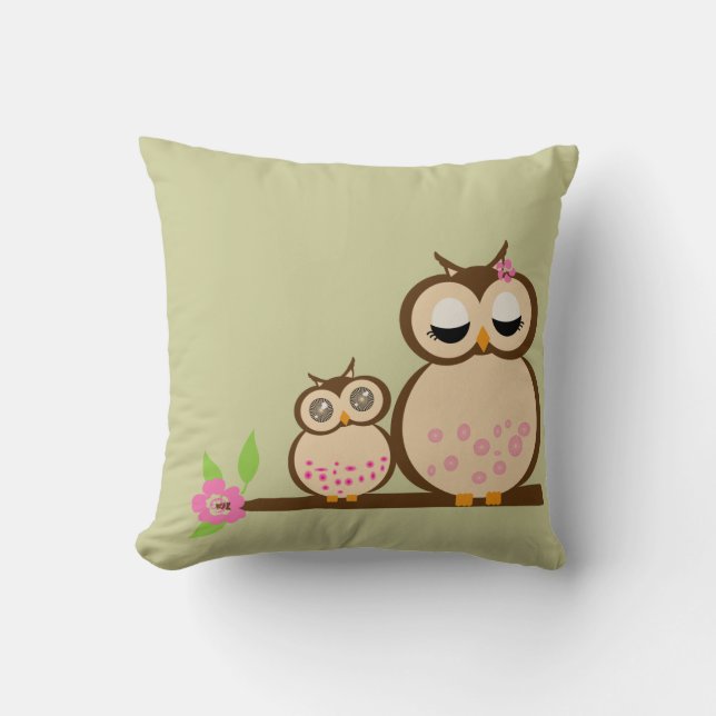 Coussin Hibou mignon de maman et de bébé (Recto)