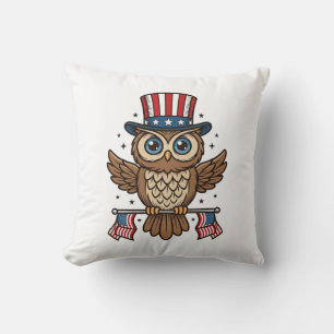 Coussin Hibou patriotique Gravure vintage Graphique_1