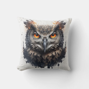 Coussin Hibou Portrait Animal Peinture Faune Extérieur Art