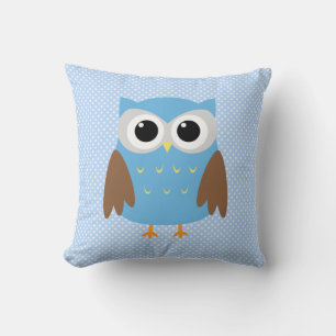 Coussin Hibou sur pois bleu bébé et blanc