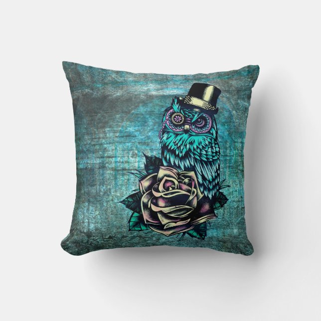 Coussin Hibou turquoise de crâne de sucre de style de (Recto)
