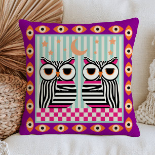 Coussin Hiboux funky à motif zèbre yeux méchants éclectiqu