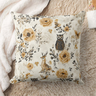 Coussin Hiboux vintage et motif botanique floral (4)