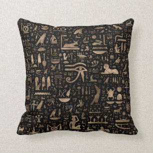 Coussin Hiéroglyphes égyptiens antiques - noir et or