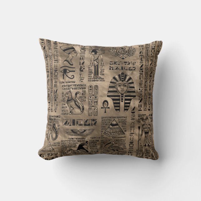 Coussin Hiéroglyphes et divinités égyptiens - or de luxe (Recto)