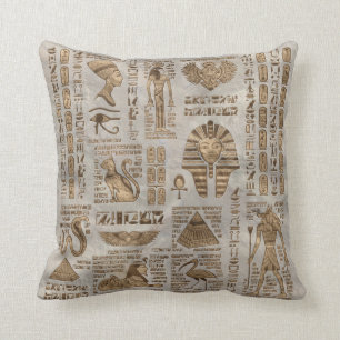 Coussin Hiéroglyphes et divinités égyptiens - or vintage