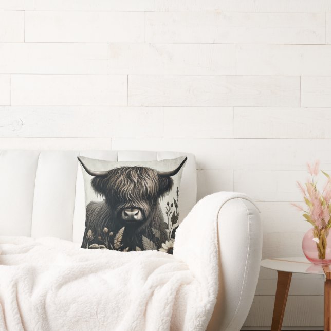 Coussin Highland Bull avec tournesol (Canapé)