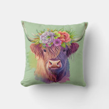 Highland Cow aquarelle avec fleurs