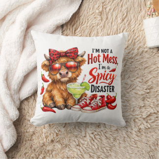 Coussin Highland Cow Hot Mess Funny Humorous Sarcastic 