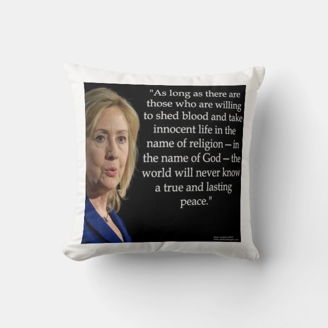 Coussin Hillary Clinton & Citation Sang/Paix Jet Pillow Or (Recto)