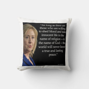 Coussin Hillary Clinton et citation sang/paix Jeter l'orei