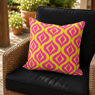 Coussin Hip Bright Yellow Hot rose Bohemian Ikat Motif