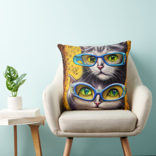Coussin Hippie Abstraite rejoint les chats portant des lun