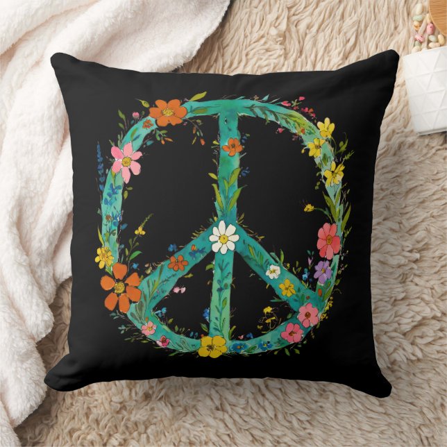 Coussin Hippie Floral Paix Connexion Un Arrière - plan Noi (Couverture)