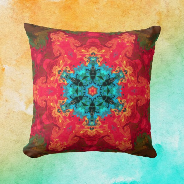 Coussin Hippie psychédélique bleu et rouge (Créateur téléchargé)