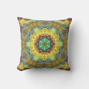 Coussin Hippie psychédélique jaune bleu et vert