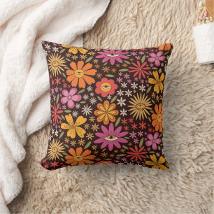 Coussin Hippie Psychédélique les années 70 Fleurs Super Mo