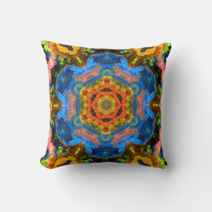 Coussin Hippie psychédélique orange bleu et vert