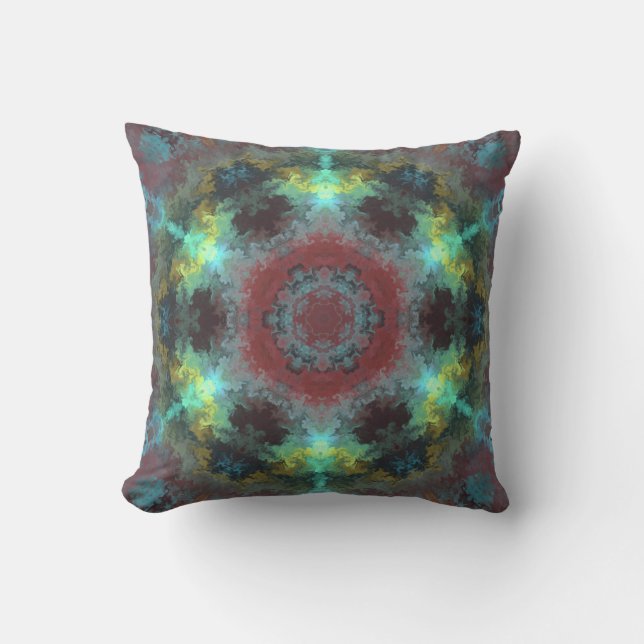 Coussin Hippie psychédélique rouge bleu et jaune (Recto)