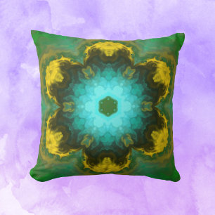 Coussin Hippie psychédélique Turquoise jaune et vert
