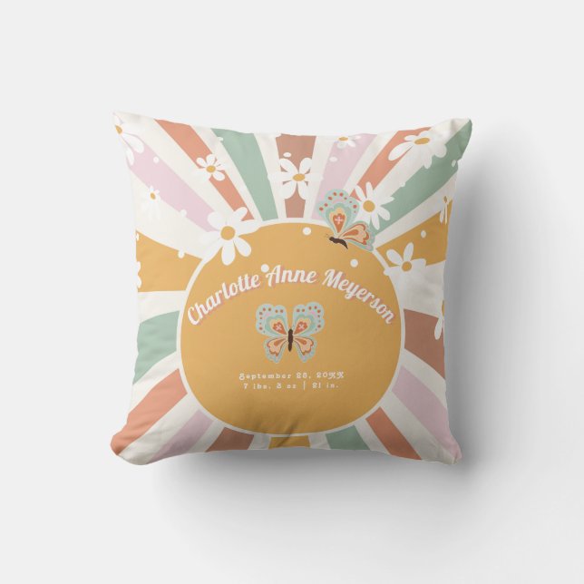 Coussin Hippie Retro les années 70 Sunshine Daisy Bébé sta (Recto)