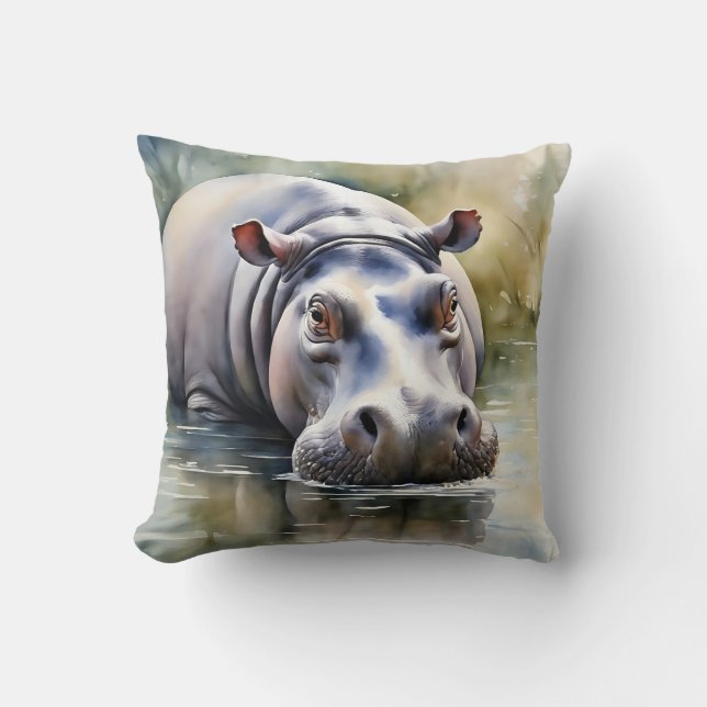 Coussin Hippo de l'aquarelle de la faune (Recto)