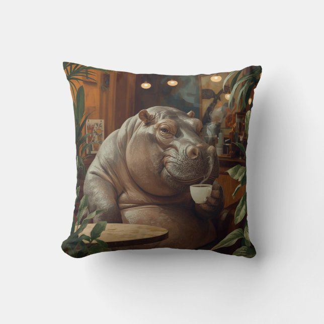 Coussin Hippo drinks coffee. Surreal style (Recto)