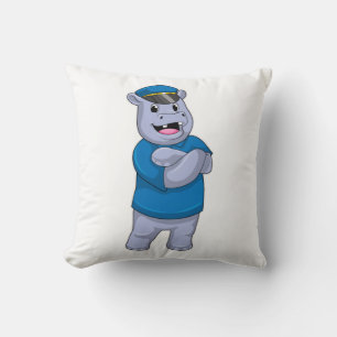 Coussin Hippo en tant que policier avec casquette de polic